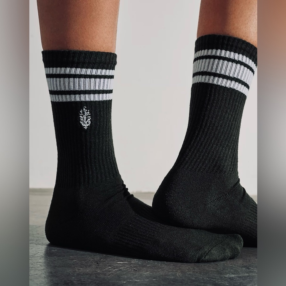 FP Movement Retro Logo Stripe Tube Socks Black White NWT